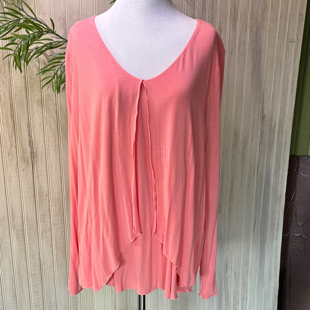 Soft Surroundings Salmon Layered Long Sleeve Top, Large, EUC, Soft, Flowing